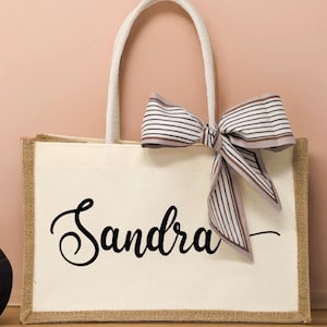 Personalized Tote Gift Bags, Bridesmaid Beach Tote Bag, Jute Bags, Custom Burlap Tote Bag for Bride, Bridesmaid Gifts Bag, Valentines Gifts