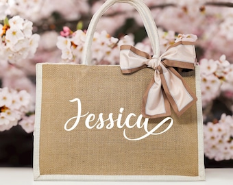 Bridesmaid Beach Bags, Bachelorette Bag, Custom Jute Bag with Scarf, Valentines Day Gifts, Bridesmaid Beach Bag, Personalized Bridesmaid Bag