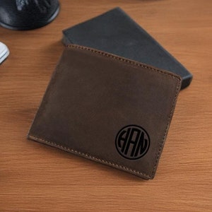 Cartera de cuero RFID personalizada, cartera de cuero genuino grabada personalizada, regalo de aniversario para él, hombres, padre, papá, esposo, novio