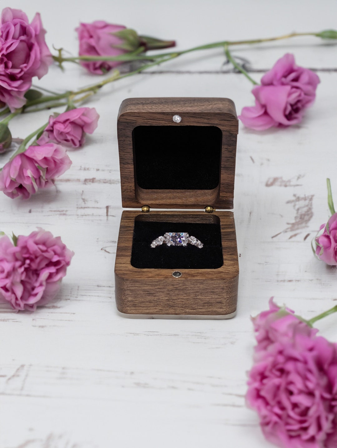 Square Ring Box, Engraved Wood Ring Bearer Box for Wedding Ceremony ...