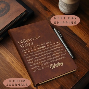 Personalized Difference Maker Journal, Custom Coworker Gifts, A5 Vegan Leather Lined Notebook, Mentor Leader Appreciation Thank You Gift