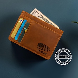 Cartera delgada personalizada, regalo del Día del Padre, tarjetero minimalista de cuero, regalo para él, regalo para novio, tarjetero minimalista.