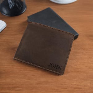 Cartera de cuero personalizada con RFID, cartera de cuero genuino grabada, regalo de aniversario para él, hombre, padre, esposo, novio