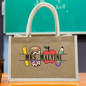 Personalization Teacher Name Tote Bag, Teacher Appreciation Gift, Elementary Teacher Tote Bag, Teachers Gift, Christmas Gifts, Gift for Her