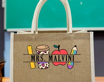 Personalization Teacher Name Tote Bag, Teacher Appreciation Gift, Elementary Teacher Tote Bag, Teachers Gift, Christmas Gifts, Gift for Her