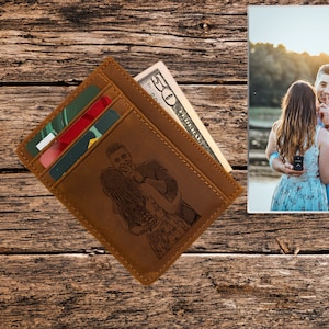 Billetera delgada personalizada, regalo del día del padre, tarjetero de cuero minimalista, tarjetero para él, regalo para novio, regalo para él