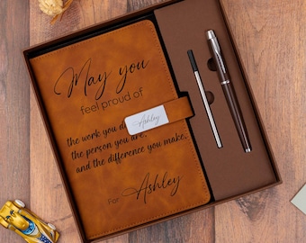 Personalized May You Feel Proud Notebook With Pen, Coworker Birthday Gift, Employee Gifts, Thank You Notebook, Leader Appreciation