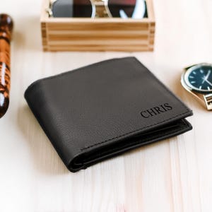 Cartera de cuero RFID personalizada, cartera de cuero genuino grabada personalizada, regalo de aniversario para él, hombres, padre, papá, esposo, novio