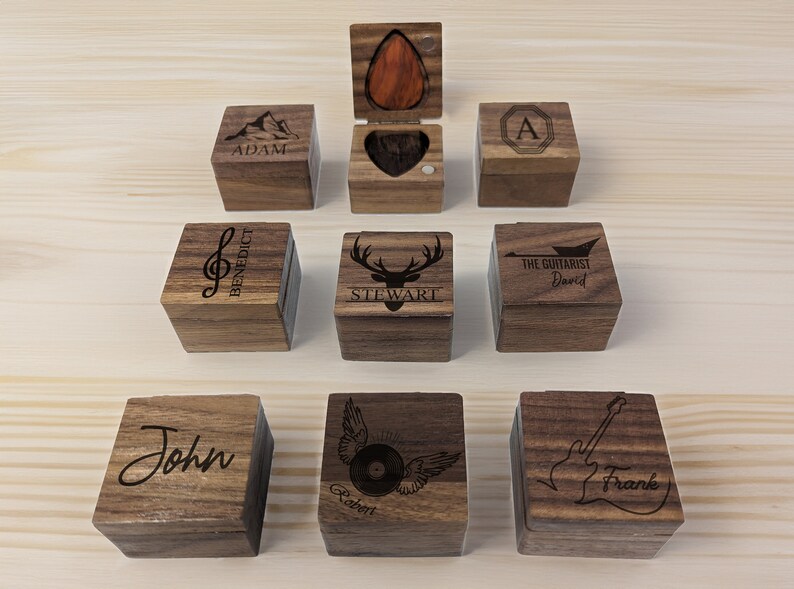 Custom Wooden Guitar Picks Box, Personalized Guitar Pick Holder Storage