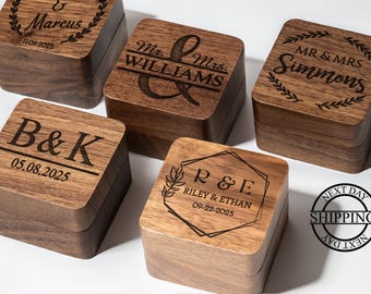 Custom Engraved Walnut Wood Ring Box: Wedding Proposal
