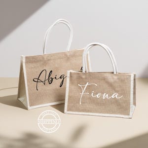 Personalized Bridesmaid Gift Bag, Custom Burlap Gift Bag, Beach Tote Bag, Bachelorette Party Bag, Bridesmaid Proposal Gift, Beach Bag