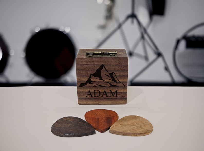 Custom Wooden Guitar Picks Box, Personalized Guitar Pick Holder Storage