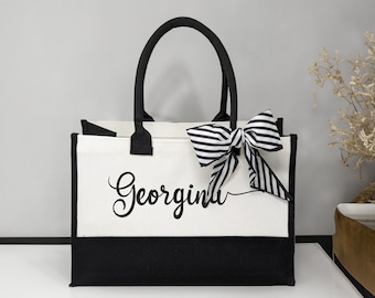 Personalized Name Tote, Bridesmaid Beach Tote Bag, Valentines Gift, Custom Shoulder Bag, Reusable Grocery Bag, Custom Tote Bag, Gift for Her