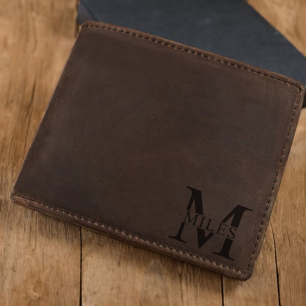 Personalized Leather RFID Wallet, Engraved Genuine Leather Custom Wallet, Gift For Him, Groomsmen Wallet, Husband, Boyfriend, Men, Father