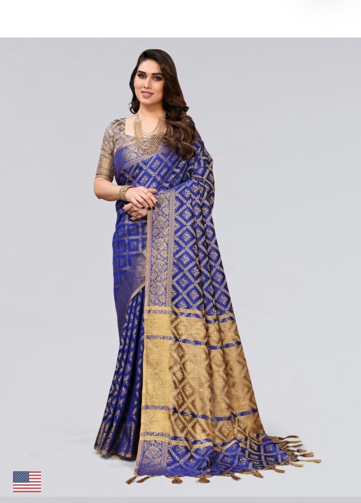 Navy blue cotton shop saree with golden border