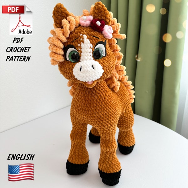 Patrón Crochet Caballo / Caballo de Peluche Divertido / Diseño Crochet PDF Caballo / Patrón Amigurumi Caballo