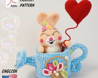 Patrón Crochet San Valentín / Conejito de Peluche Divertido / Diseño Crochet PDF Corazones / Patrón Amigurumi Liebre