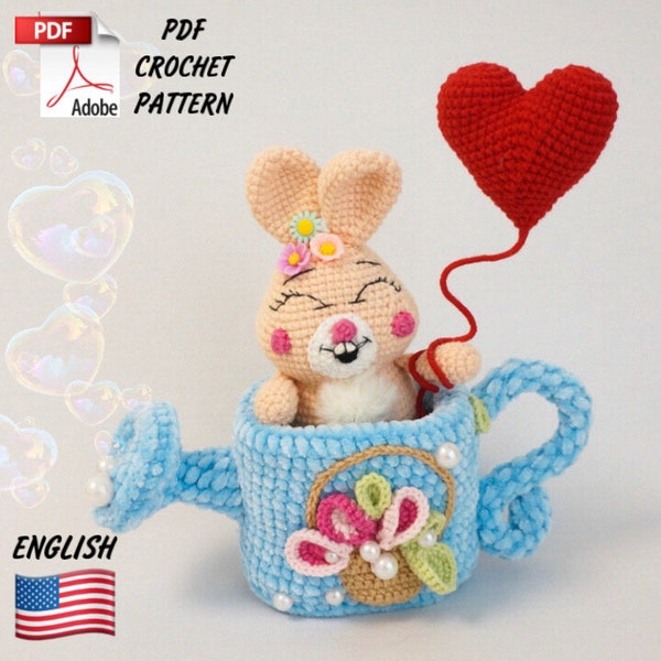 Crochet Pattern Valentine's day / Funny Plush Bunny / Crochet Design PDF Hearts / Amigurumi Pattern Hare