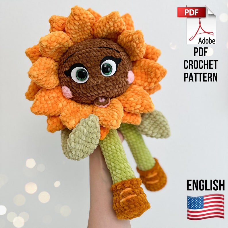 Patrón Crochet Girasol / Girasol de Peluche Divertido / Diseño Crochet PDF Girasol / Patrón Amigurumi Girasol imagen 1