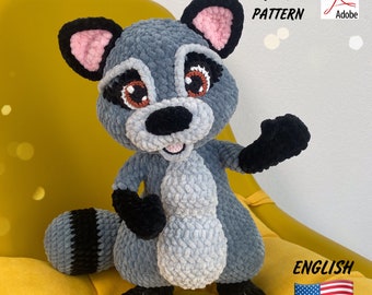 Crochet Pattern Raccoon / Funny Plush Raccoon / Crochet Design PDF Raccoon / Amigurumi Pattern Raccoon