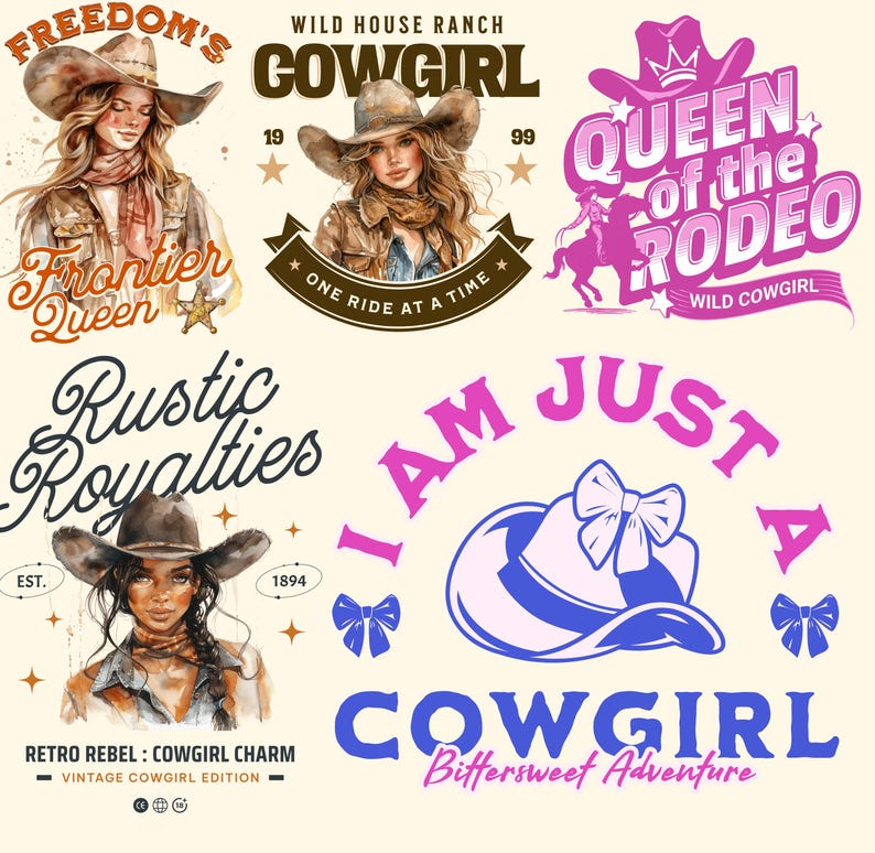 Retro Western-paket PNG, Western Sublimation-paket, Cowboy Cowgirl png, Country T-shirtdesign, Howdy png, Rodeo png bild 7