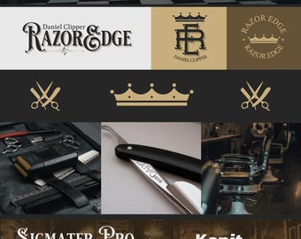 Vintage Barber Shop Logo Design Kit | Editable Branding & Identity Template for Men’s Grooming Salons and Barbershops