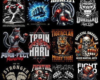 Paquete de archivos PNG con diseños de camisetas de tendencia de boxeo, gráficos de ropa urbana de primera calidad, diseños especiales de boxeo