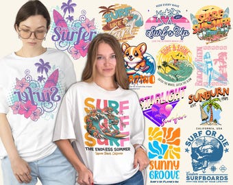 Retro Summer PNG Bundle, Beach Surf Designs (Digital Download)