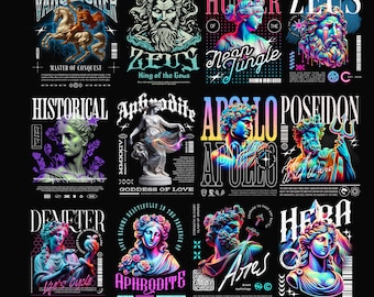 Chrome Y2K Streetwear Design, Cyberpunk Greek Mythology T-Shirts, Digital Art for Trendy Gifts