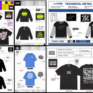Streetwear Mockups Shirts | Long Sleeve & T-Shirt Pack Bundle | Techpack Design Templates for Clothing Brands | Adobe Illustrator Files
