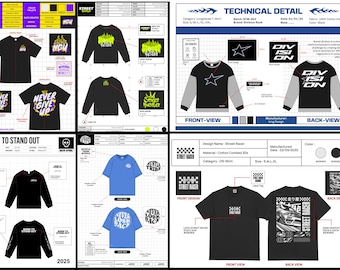 Streetwear Mockups Shirts | Long Sleeve & T-Shirt Pack Bundle | Techpack Design Templates for Clothing Brands | Adobe Illustrator Files