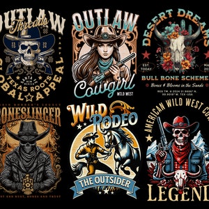 Retro Western-paket PNG, Western Sublimation-paket, Cowboy Cowgirl png, Country T-shirtdesign, Howdy png, Rodeo png bild 2