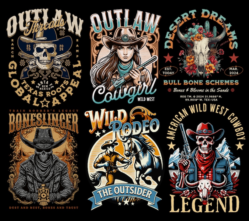 Retro Western-paket PNG, Western Sublimation-paket, Cowboy Cowgirl png, Country T-shirtdesign, Howdy png, Rodeo png bild 2