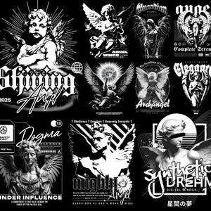 Urban Angel Streetwear Monochrome PNG Designs Bundle - High-Resolution 300 DPI Files for T-Shirt Graphics & Print