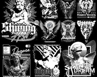Urban Angel Streetwear Monochrome PNG Designs Bundle - High-Resolution 300 DPI Files for T-Shirt Graphics & Print