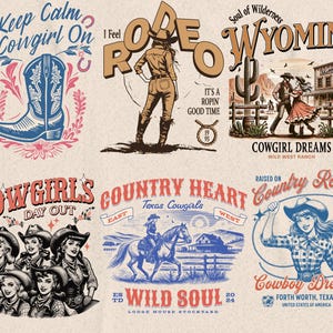 Retro Western-paket PNG, Western Sublimation-paket, Cowboy Cowgirl png, Country T-shirtdesign, Howdy png, Rodeo png bild 5