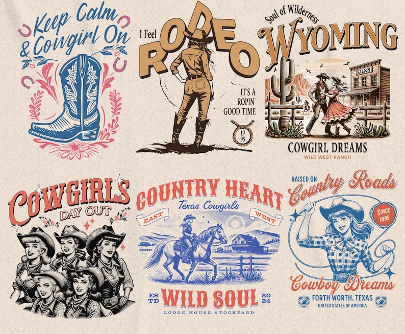 Retro Western-paket PNG, Western Sublimation-paket, Cowboy Cowgirl png, Country T-shirtdesign, Howdy png, Rodeo png bild 5