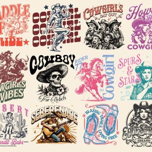 Retro Western-paket PNG, Western Sublimation-paket, Cowboy Cowgirl png, Country T-shirtdesign, Howdy png, Rodeo png bild 9