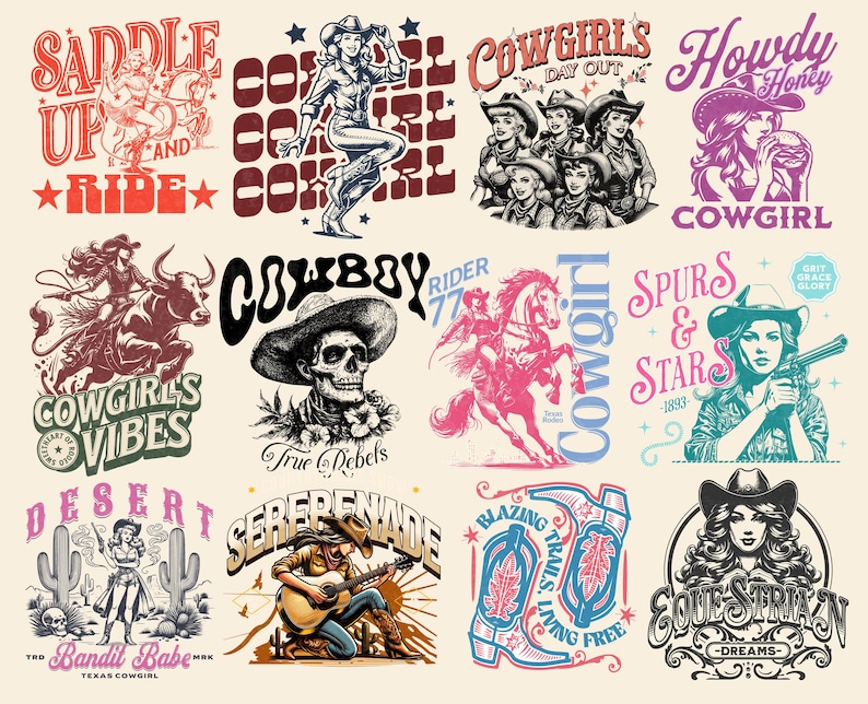 Retro Western-paket PNG, Western Sublimation-paket, Cowboy Cowgirl png, Country T-shirtdesign, Howdy png, Rodeo png bild 9