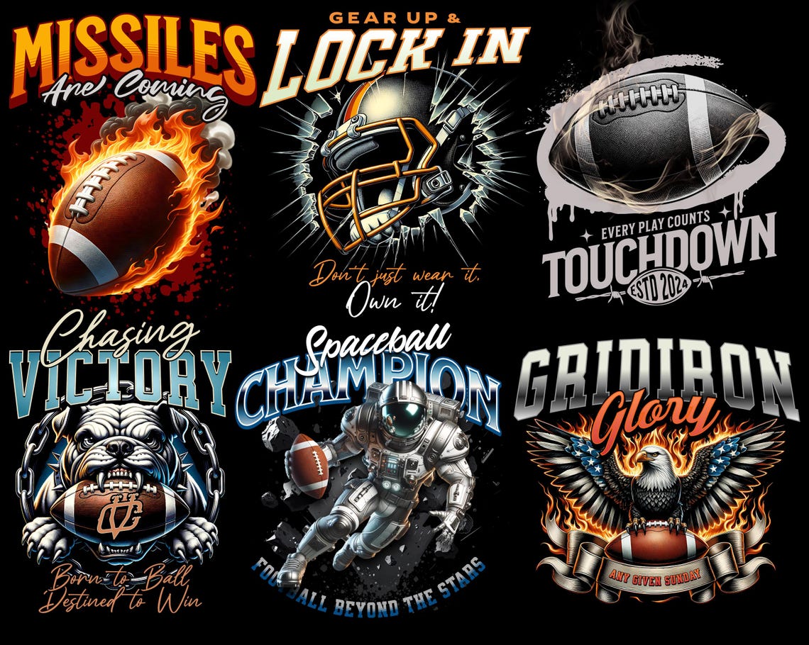 Design Football Features Vintage Football T-shirt Design Bundle – Retro Streetwear PNG Graphics ...