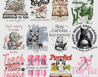 Book Lover Quotes PNG Bundle, Reading Sublimation Designs (Instant Download)