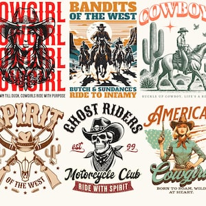 Retro Western-paket PNG, Western Sublimation-paket, Cowboy Cowgirl png, Country T-shirtdesign, Howdy png, Rodeo png bild 6