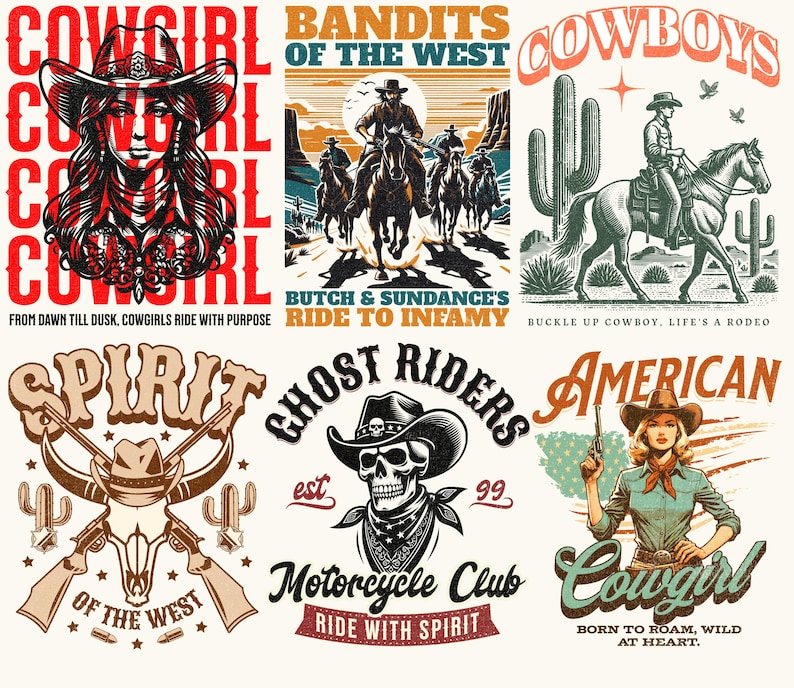 Retro Western-paket PNG, Western Sublimation-paket, Cowboy Cowgirl png, Country T-shirtdesign, Howdy png, Rodeo png bild 6