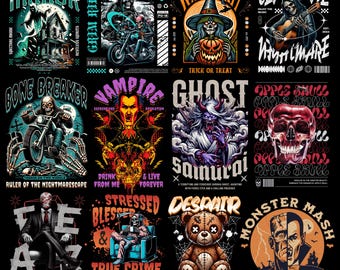 Halloween PNG Bundle | Spooky Season Clipart | Halloween T-shirt Designs | Witch, Pumpkin, Ghost, Skeleton PNG | Sublimation Designs