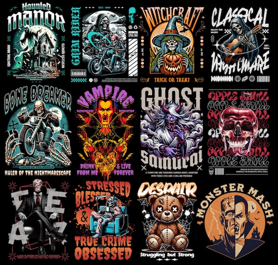Halloween PNG Bundle | Spooky Season Clipart | Halloween T-shirt Designs | Witch, Pumpkin, Ghost, Skeleton PNG | Sublimation Designs