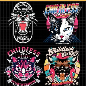 Childless Cat Lady Club Member PNG Snarky Black Cat Sticker Design T-shirt Design, Stop Project 2025 Racism Bigotry Fascism Women&#39;s Rights