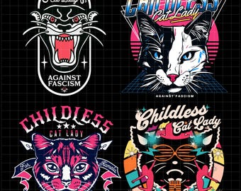 Childless Cat Lady Club Member PNG Snarky Black Cat Sticker Design T-shirt Design, Stop Project 2025 Racism Bigotry Fascism Women&#39;s Rights