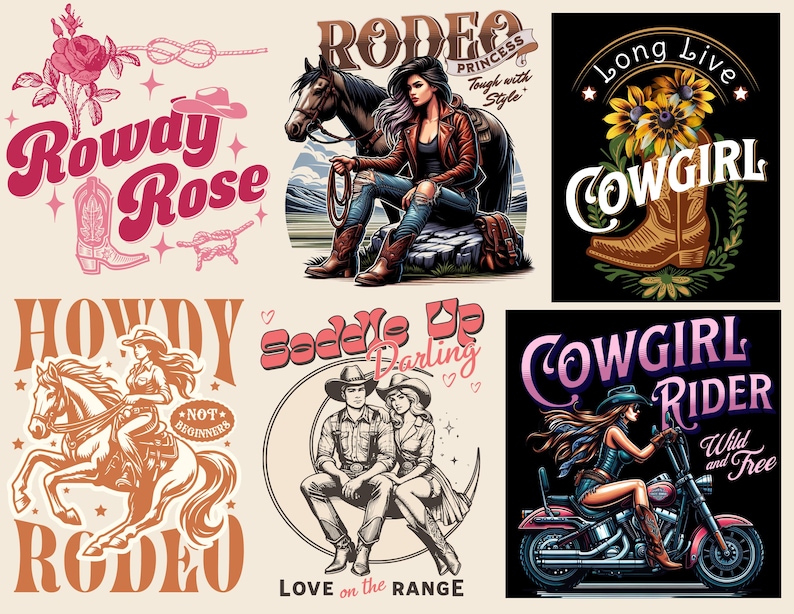 Retro Western-paket PNG, Western Sublimation-paket, Cowboy Cowgirl png, Country T-shirtdesign, Howdy png, Rodeo png bild 8