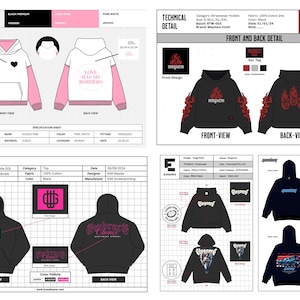 Streetwear Hoodie Mockup Design Bundle Template | Vector AI Files for Adobe Illustrator | Professional Techpack for Custom Apparel
