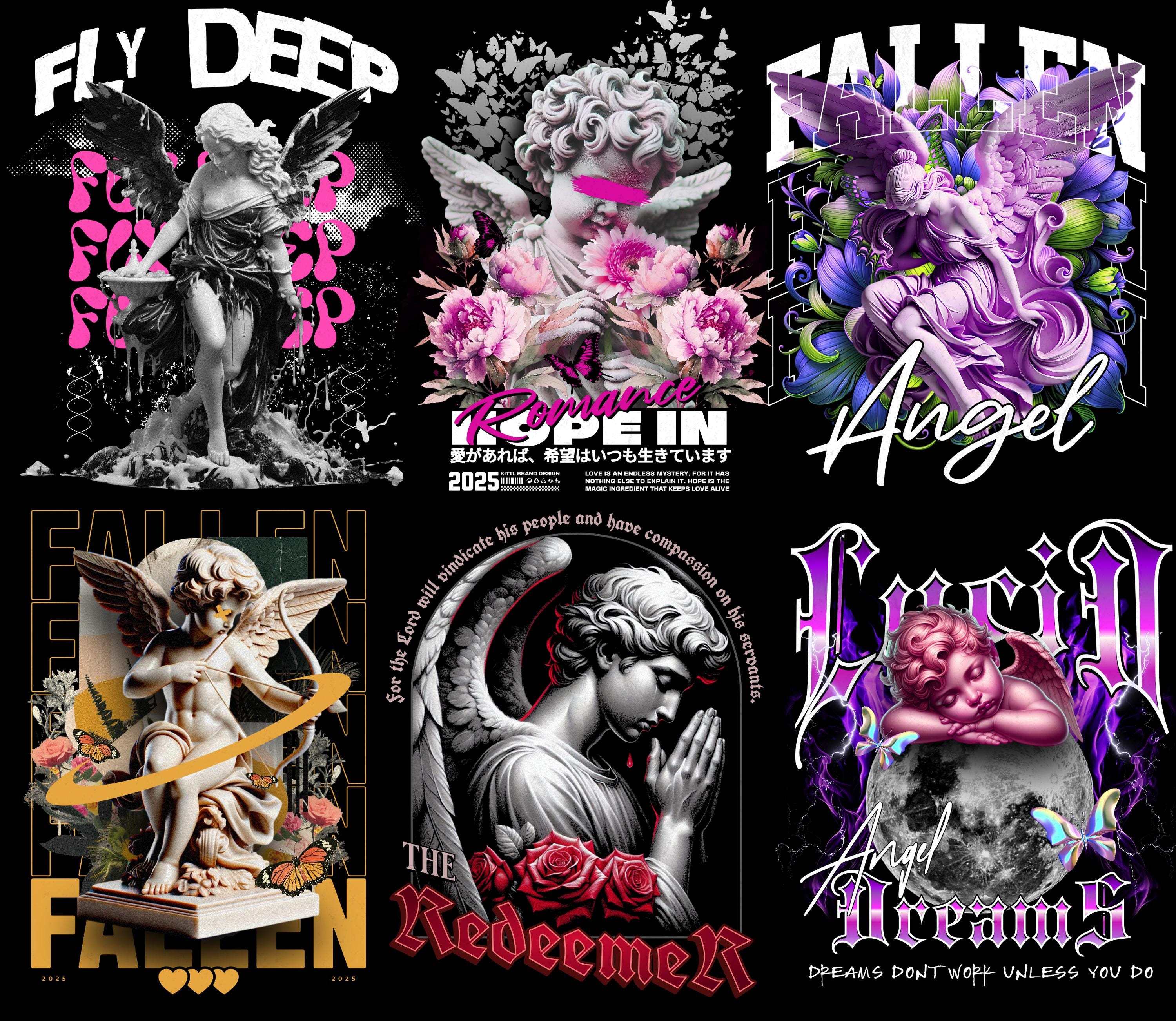 200+ Angel streetwear bundle | Angel floral inspired png | Premium Streetwear Urban Style  T-Shirts Designs